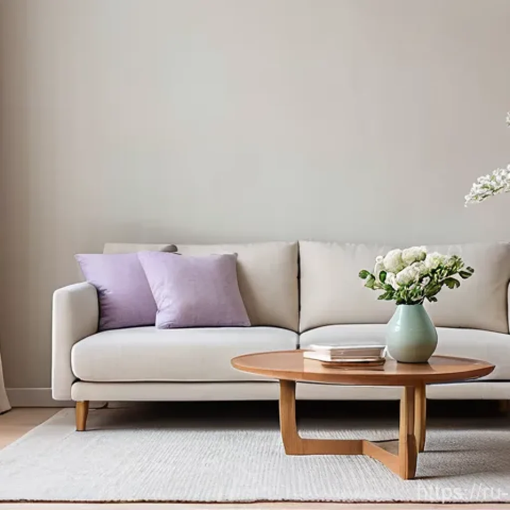 스트레스 해소법 스트레스를 받지 않는 환경 만들기 - **A Serene Minimalist Living Room:** A bright and airy living room, bathed in soft, diffused natural...