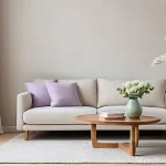 스트레스 해소법 스트레스를 받지 않는 환경 만들기 - **A Serene Minimalist Living Room:** A bright and airy living room, bathed in soft, diffused natural...