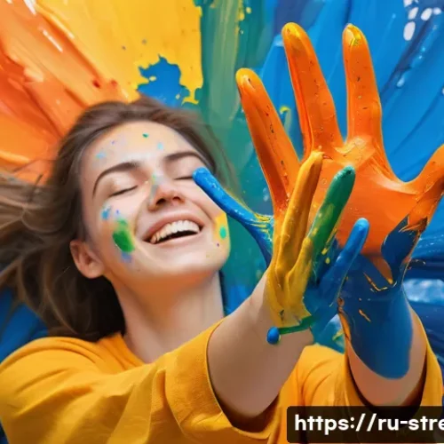 Home 11 스트레스 해소를 위한 아트 테라피 - **Emotional Release through Abstract Painting:**
A vibrant, dynamic close-up image of an adult w...