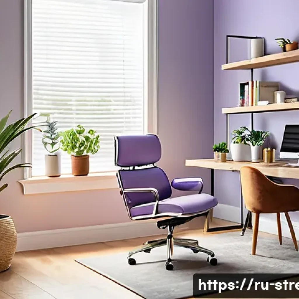 스트레스 해소법 일상에서 실천할 수 있는 팁 - A peaceful modern home office scene featuring a tidy workspace bathed in warm natural light from a l...