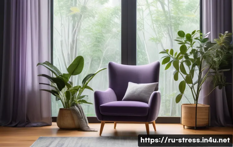 스트레스 해소법  환경 스트레스 다루기 - A cozy urban home interior designed for acoustic relaxation, featuring a comfortable armchair near a...