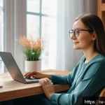 Home 21 스트레스 해소를 위한 전문가 상담 - A calm and cozy home office scene showing a young Russian professional woman during an online psycho...